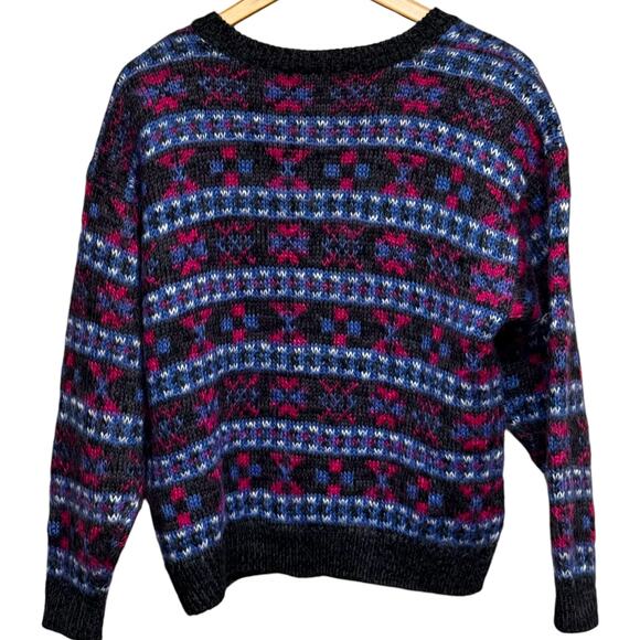 VTG Best American Clothing Co Mohair Blend Cardigan Fair Isle Sweater Large - Picture 2 of 9